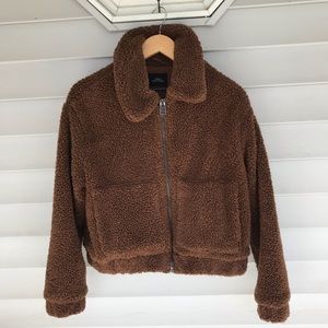 Urban outfitters cropped teddy jacket